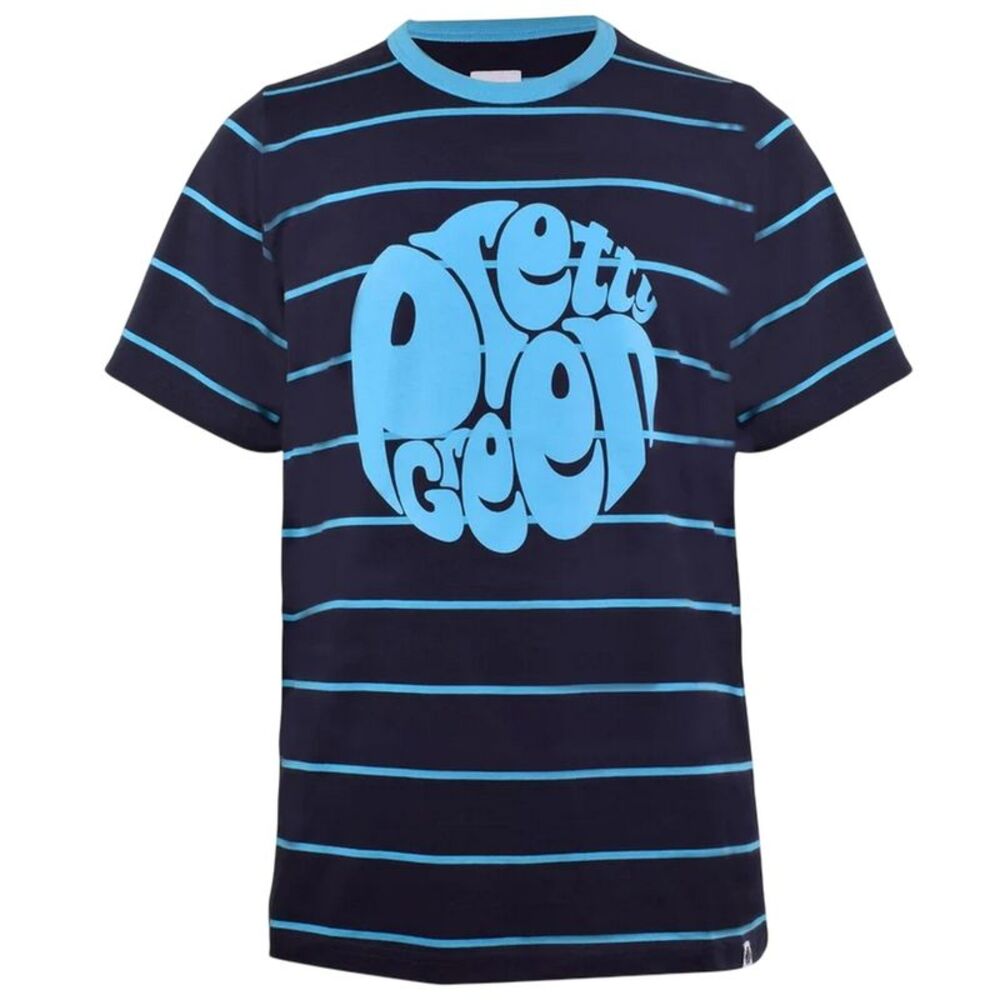 Pretty Green Mens Striped Logo T-Shirt / Blue